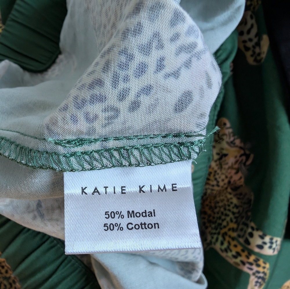 Katie Kime Green Cheetahs Print Pajama Pants Short Sleeve shirt Set, size S Soft - Picture 7 of 16